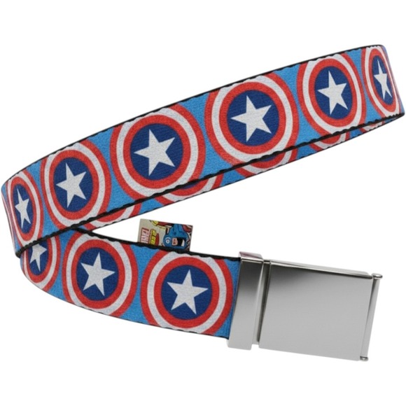 Buckle-Down Other - Marvel Buckle-Down Captain America Shield Web Belt Blue Red 48 Inch Adjustable